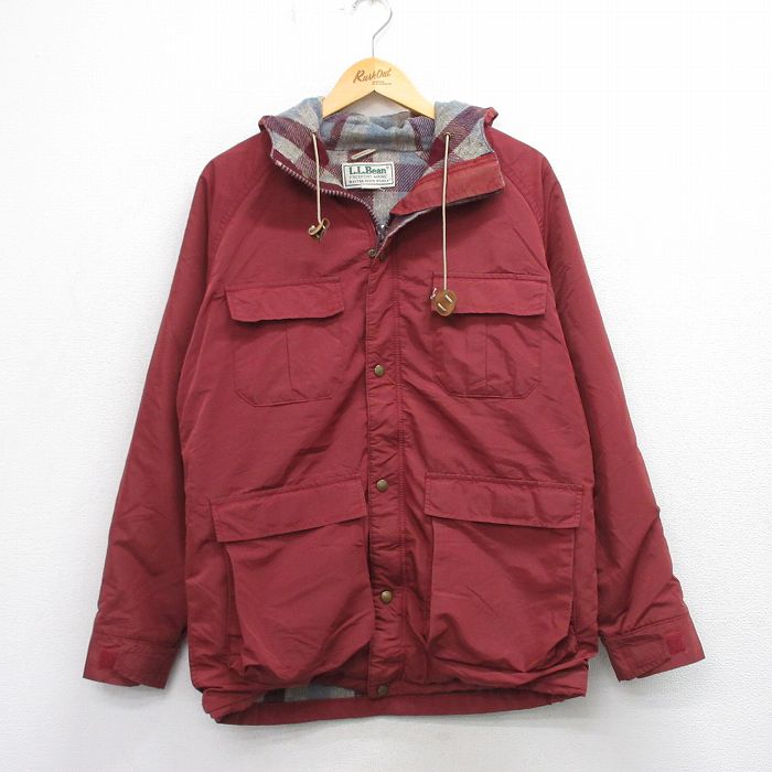 M★古着 エルエルビーン LLBEAN 長袖 ナイロン マウンテン ジャケット パーカー メンズ 80年代 80s BAXTER STATE PARKA ラグラン USA製 エンジ 内側ウール 25oct07 中古 アウター