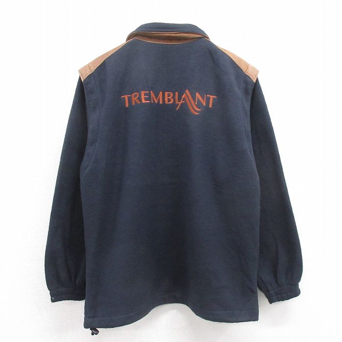 【20%OFF】L★古着 長袖 フリース ジャケット メンズ 00年代 00s TREMBLANT 刺繍 レザー使用 カナダ製 紺 ネイビー 25oct09 中古 アウター