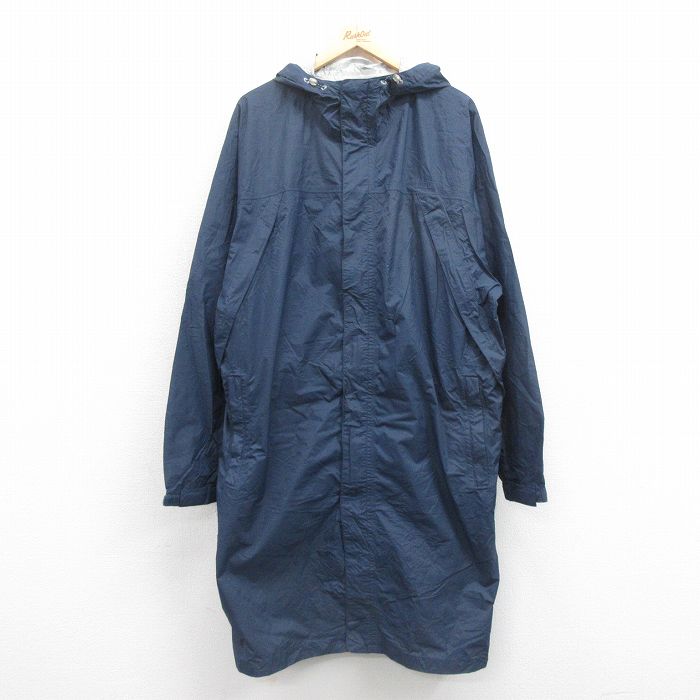 XL★古着 エルエルビーン LLBEAN 長袖 ナイロン ジャケット パーカー メンズ ワンポイントロゴ リップストップ 大きいサイズ ロング丈 紺 ネイビー 25oct09 中古 アウター