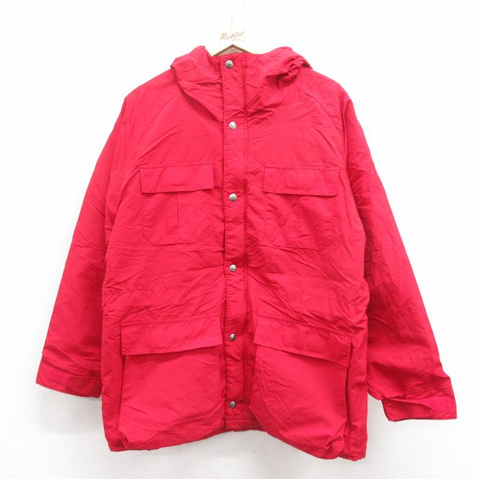 M★古着 エルエルビーン LLBEAN 長袖 ナイロン ジャケット マウンテン パーカー メンズ 80年代 80s ラグラン USA製 赤 レッド 内側ウール 25oct09 中古 アウター