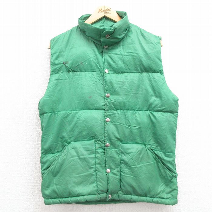 M★古着 ノースフェイス THE NORTH FACE ビンテージ ダウン ベスト メンズ 70年代 70s リップストップ 緑 グリーン 25oct09 中古 アウター