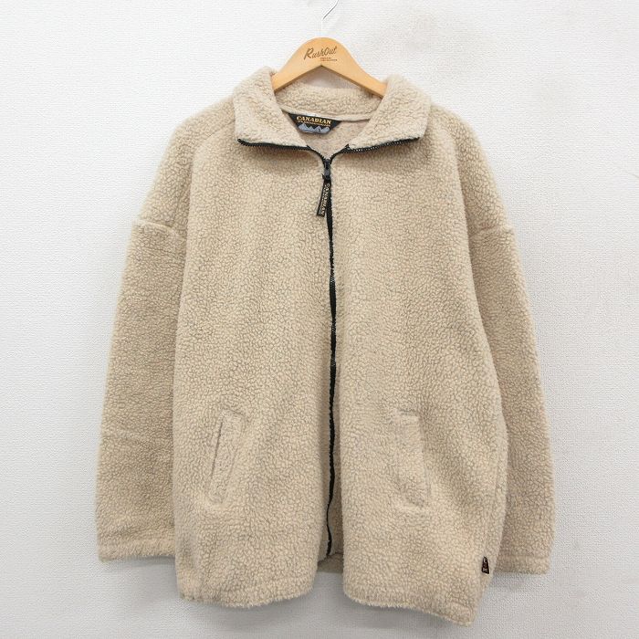 XL★古着 長袖 フリース ジャケット メンズ 90年代 90s カナダ製 ベージュ カーキ 【spe】 25oct11 中古 アウター