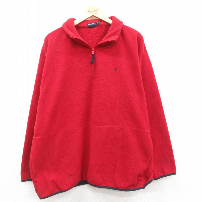 XL★古着 ノーティカ NAUTICA 長袖 ブランド ハーフジップ フリース ジャケット メンズ ワンポイントロゴ 大きいサイズ 赤 レッド 25oct11 中古 アウター