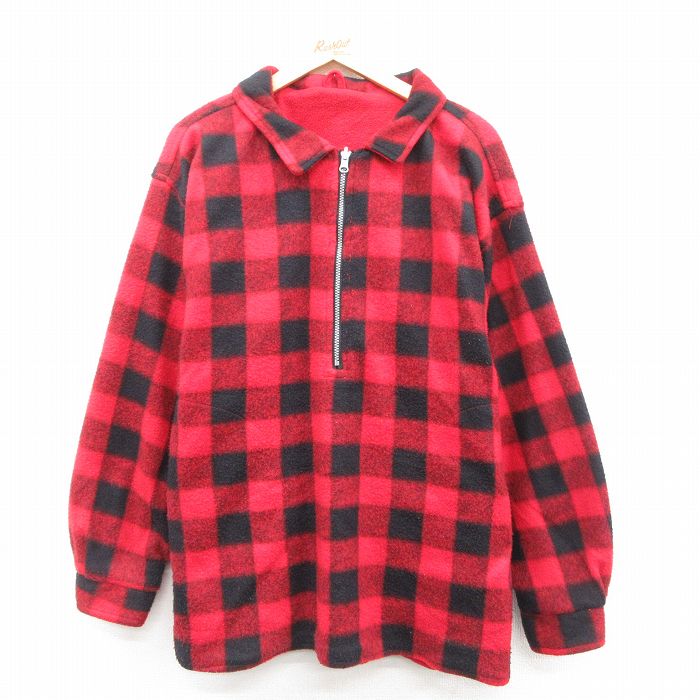XL★古着 マルボロ 長袖 ハーフジップ フリース ジャケット メンズ 90年代 90s リバーシブル 赤他 レッド バッファロー チェック 【spe】 25oct11 中古 アウター