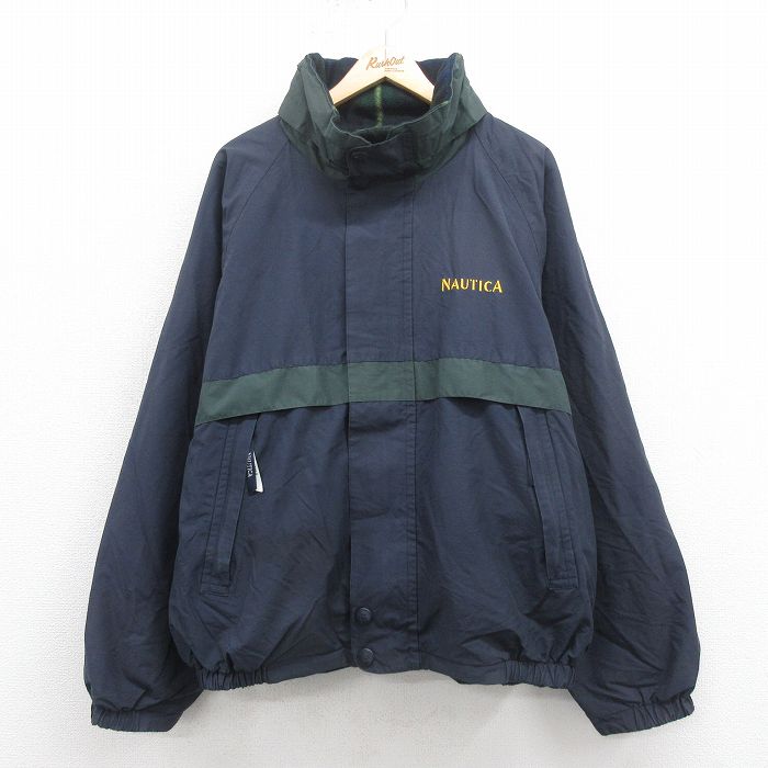 XL★古着 ノーティカ NAUTICA 長袖 ジャケット メンズ 90年代 90s リバーシブル 大きいサイズ ラグラン 紺 ネイビー 25oct15 中古 アウター