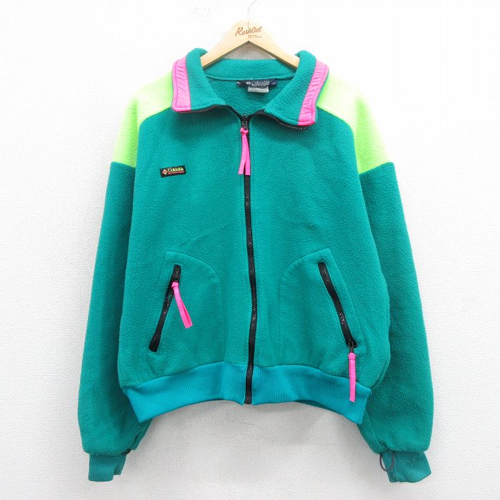 XL★古着 コロンビア COLUMBIA 長袖 フリース ジャケット メンズ 90年代 90s USA製 青緑 25oct15 中古 アウター