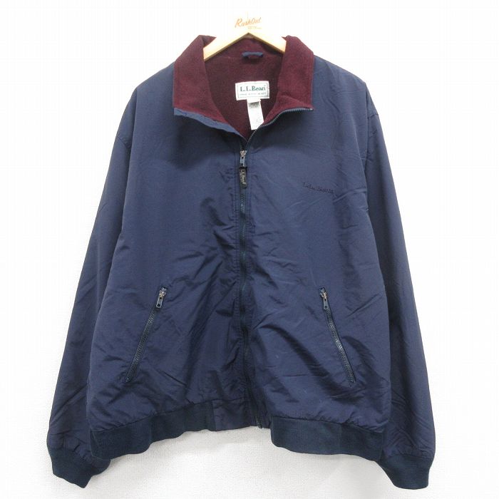 XL★古着 エルエルビーン LLBEAN 長袖 ナイロン ジャケット メンズ 90年代 90s ワンポイントロゴ 紺 ネイビー 内側フリース 25oct15 中古 アウター