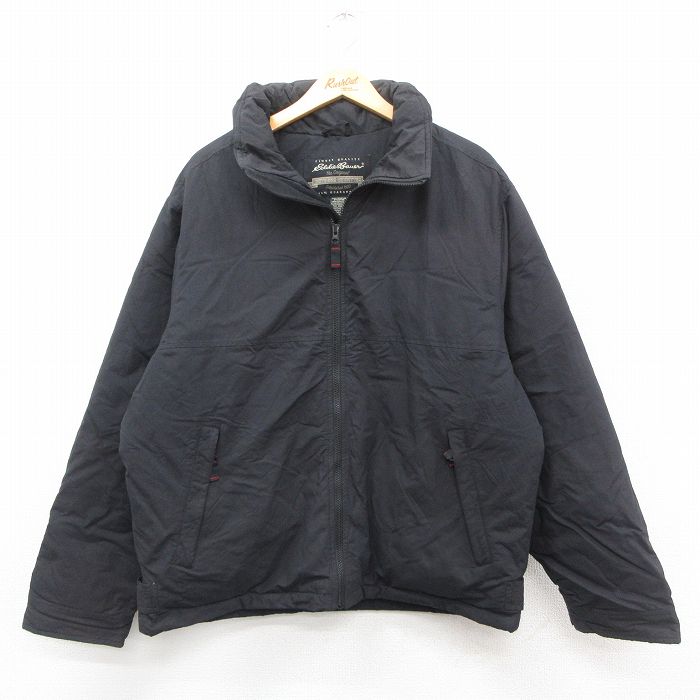 XL★古着 エディーバウアー 長袖 ナイロン ダウン ジャケット メンズ 黒 ブラック 25oct17 中古 アウター