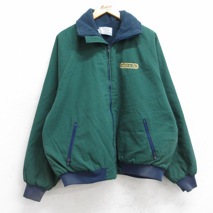XL★古着 キングルイ 長袖 ジャケット メンズ 90年代 90s HEAT N GLO ラグラン USA製 緑 グリーン 内側フリース 25oct18 中古 アウター