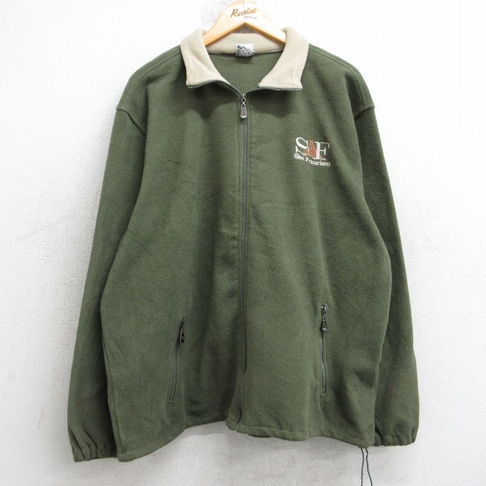 L★古着 長袖 フリース ジャケット メンズ 90年代 90s サンフランシスコ 濃緑 グリーン 25oct20 中古 アウター