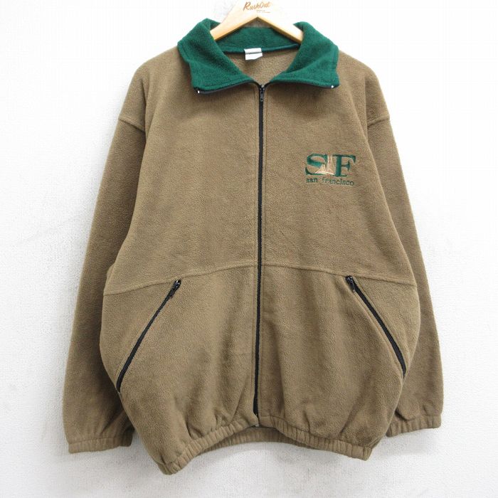 L★古着 長袖 フリース ジャケット メンズ 80年代 80s サンフランシスコ USA製 ベージュ カーキ 25oct20 中古 アウター