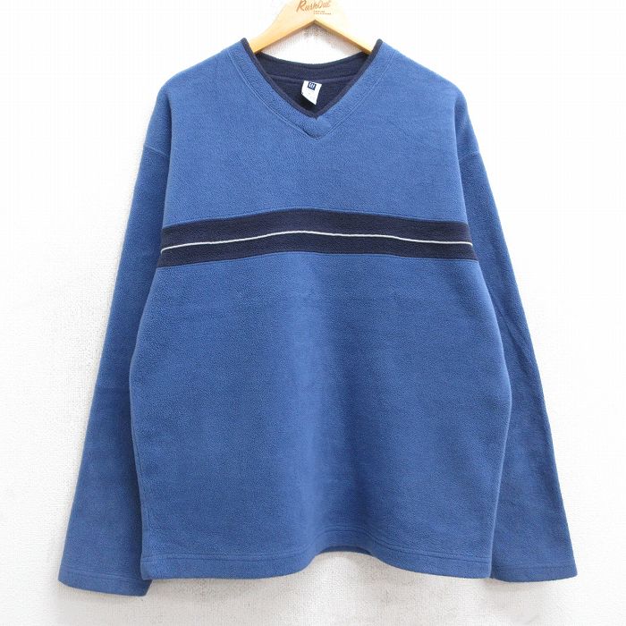 M★古着 ギャップ GAP 長袖 フリース ジャケット メンズ Vネック 薄紺 ネイビー 25oct20 中古 アウター