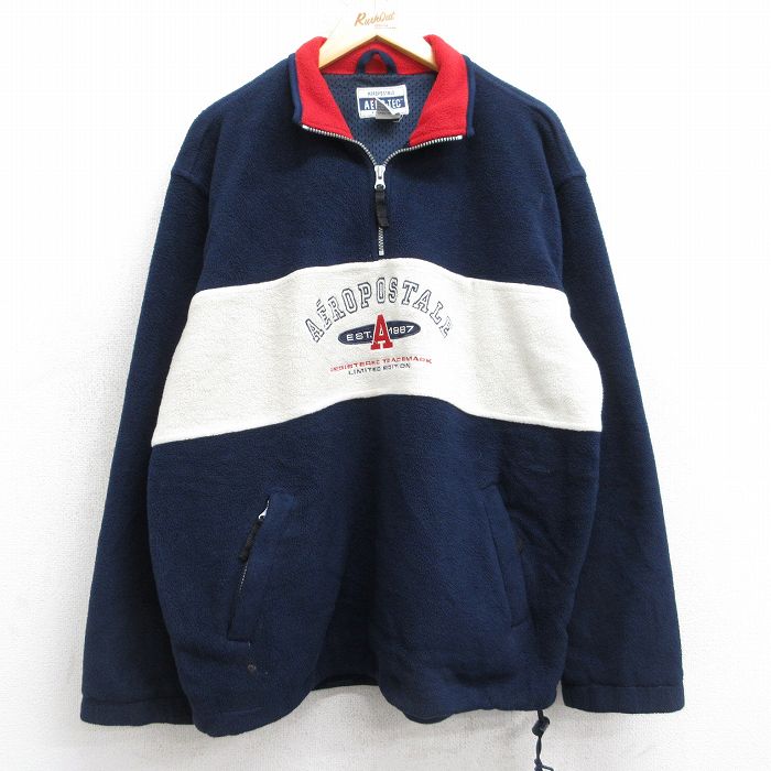 エアロポステール 90s ハーフジップフリースジャケット ビッグロゴ ネイビー L | 古着