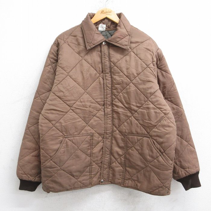 XL★古着 長袖 キルティング ジャケット メンズ 80年代 80s USA製 茶 ブラウン 25oct21 中古 アウター