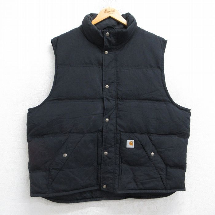 XL★古着 カーハート Carhartt ダウン ベスト メンズ ワンポイントロゴ 大きいサイズ 黒 ブラック 25oct21 中古 アウター