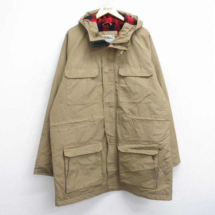 XL★古着 エルエルビーン LLBEAN 長袖 マウンテン ジャケット パーカー メンズ 00年代 00s ラグラン ロング丈 ベージュ カーキ 内側ウール 25oct21 中古 アウター