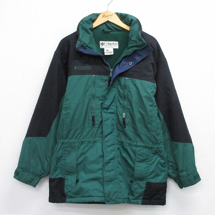 L★古着 コロンビア COLUMBIA 長袖 ナイロン マウンテン ジャケット メンズ 00年代 00s ワンポイントロゴ 緑他 グリーン 内側フリース 【spe】 25oct24 中古 アウター