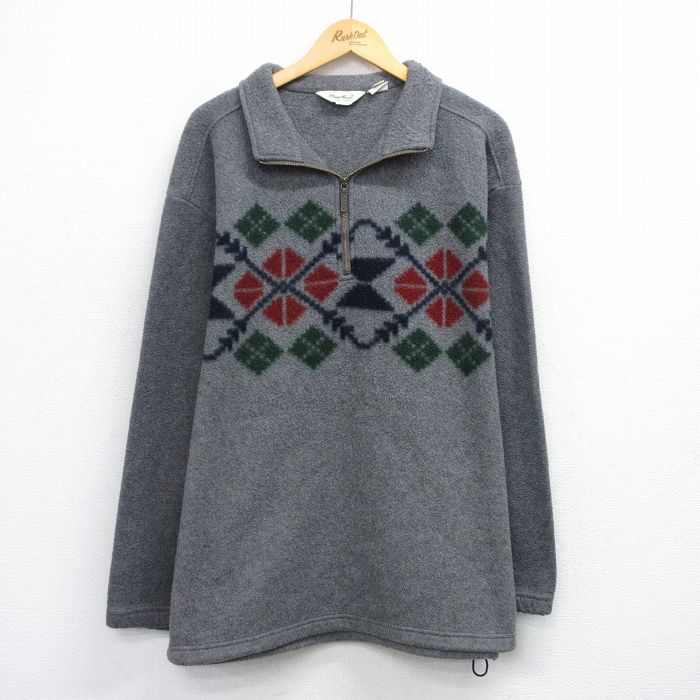 【50%OFF】エディーバウアー 00s ハーフジップフリースジャケット 雪柄 グレー XL | 古着