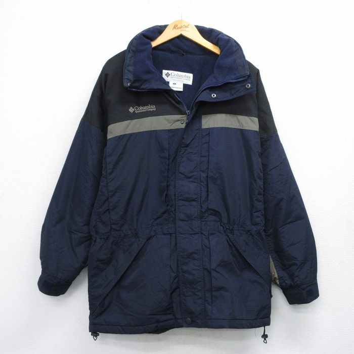 XL★古着 コロンビア COLUMBIA 長袖 ナイロン マウンテン ジャケット メンズ 00年代 00s ワンポイントロゴ 紺他 ネイビー 内側フリース 25oct24 中古 アウター