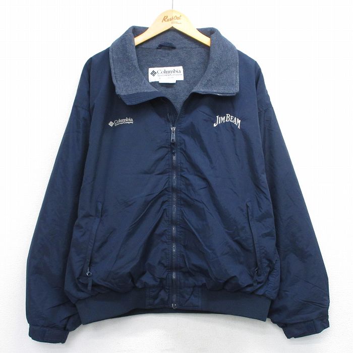 XL★古着 コロンビア COLUMBIA 長袖 ナイロン ジャケット メンズ 00年代 00s ジムビーン 紺 ネイビー 内側フリース 25oct24 中古 アウター