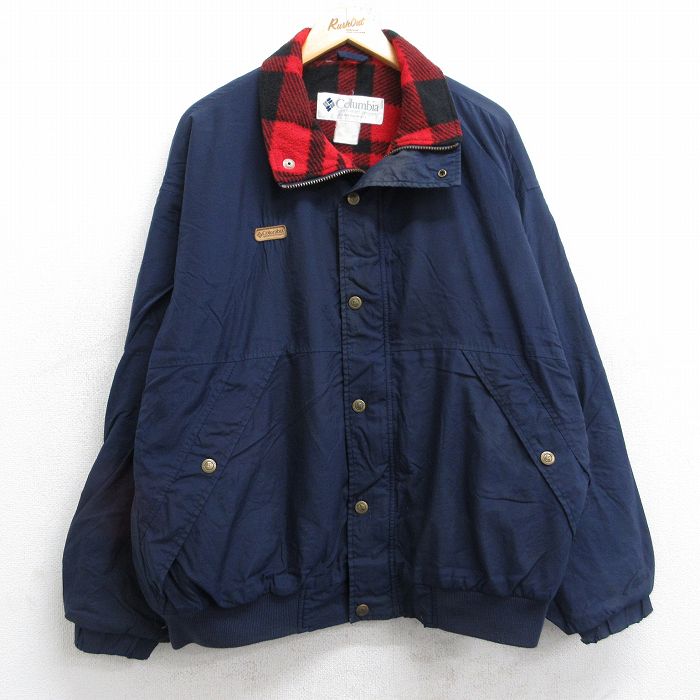 XL★古着 コロンビア COLUMBIA 長袖 ジャケット メンズ 90年代 90s 大きいサイズ 紺 ネイビー 内側フリース 25oct25 中古 アウター
