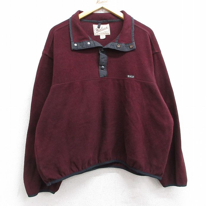 XL★古着 ウールリッチ WOOLRICH 長袖 フリース ジャケット メンズ 90年代 90s スナップT USA製 エンジ 25oct25 中古 アウター