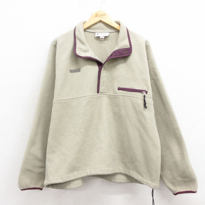L★古着 コロンビア COLUMBIA 長袖 フリース ジャケット メンズ 90年代 90s スナップT USA製 薄ベージュ カーキ 25oct28 中古 アウター
