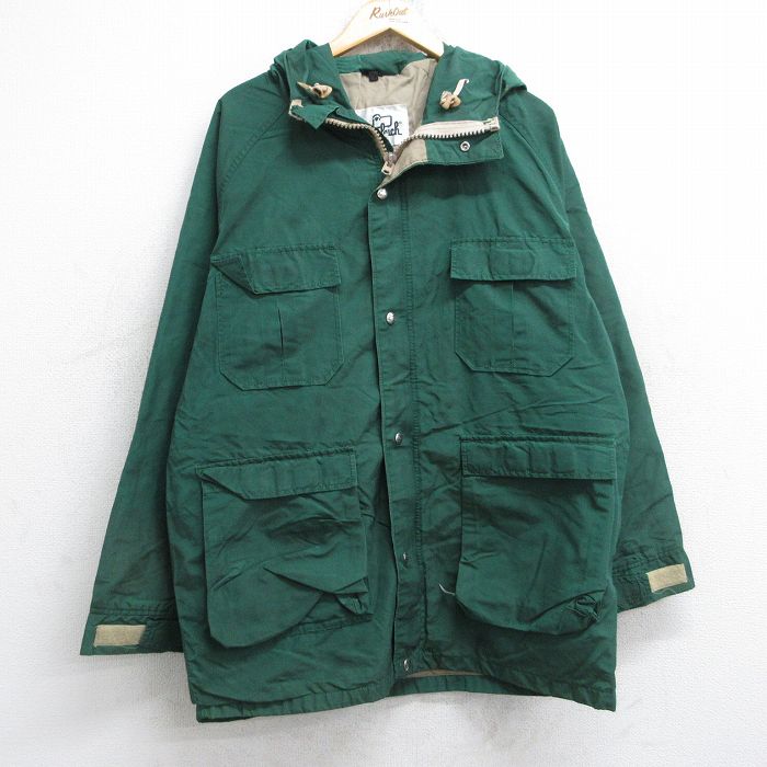 L★古着 ウールリッチ WOOLRICH 長袖 マウンテン ジャケット パーカー メンズ 80年代 80s ラグラン ロクヨンクロス ロング丈 USA製 緑 グリーン 25oct28 中古 アウター