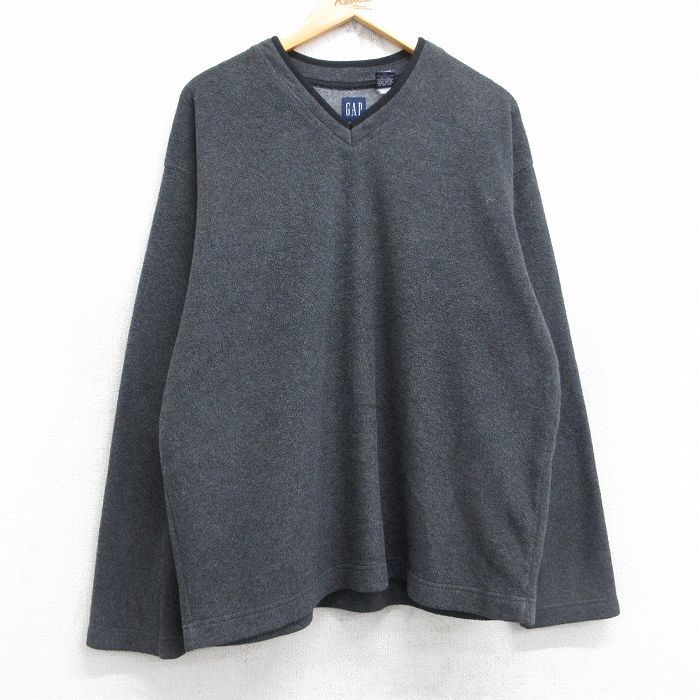 M★古着 ギャップ GAP 長袖 フリース ジャケット メンズ 00年代 00s Vネック 濃グレー 25oct28 中古 アウター
