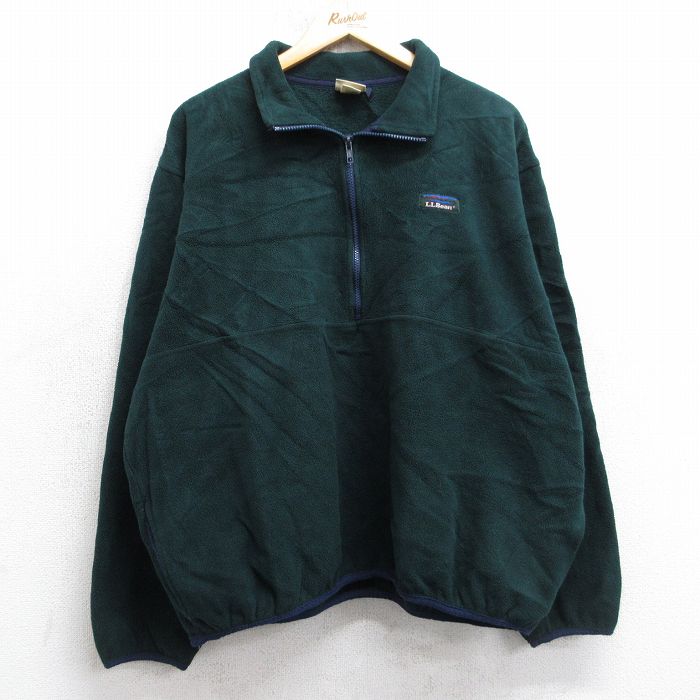 XL★古着 エルエルビーン LLBEAN 長袖 ハーフジップ フリース ジャケット メンズ 90年代 90s 大きいサイズ USA製 緑 グリーン 25oct28 中古 アウター