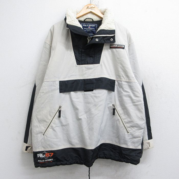 XL★古着 ラルフローレン Ralph Lauren ポロスポーツ 長袖 ブランド ナイロン ハーフジップ アノラック ジャケット メンズ 00年代 00s 襟ボア 白他 ホワイト 内側キルティング 【spe】 25oct28 中古 アウター