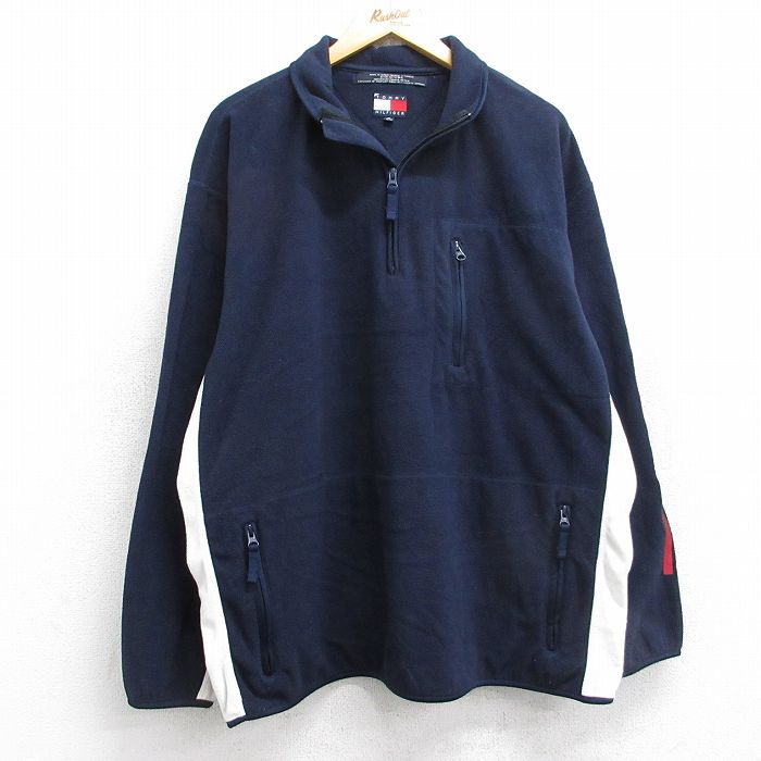 L★古着 トミーヒルフィガー TOMMY HILFIGER 長袖 ブランド ハーフジップ フリース ジャケット メンズ 90年代 90s ビッグロゴ 紺他 ネイビー 25oct28 中古 アウター