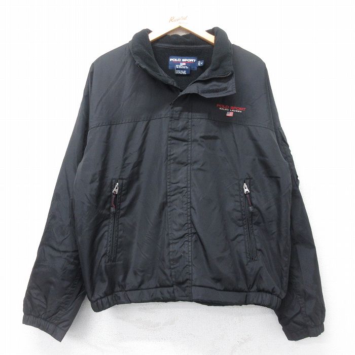 L★古着 ラルフローレン Ralph Lauren ポロスポーツ 長袖 ブランド ナイロン ジャケット メンズ ワンポイントロゴ 黒 ブラック 内側フリース 25oct28 中古 アウター
