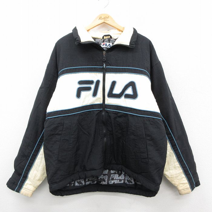 【50%OFF】フィラ 90s ナイロンジャケット ビッグロゴ ブラック XL | 古着