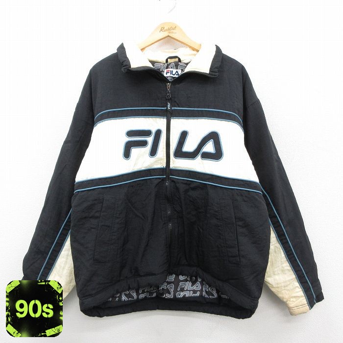 【50%OFF】フィラ 90s ナイロンジャケット ビッグロゴ ブラック XL | 古着