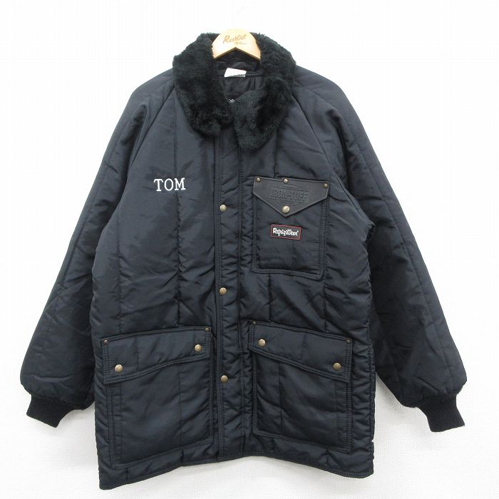 L★古着 長袖 ナイロン ジャケット メンズ 90年代 90s IRON TUFF 襟ボア ラグラン ロング丈 USA製 黒 ブラック 25oct27 中古 アウター