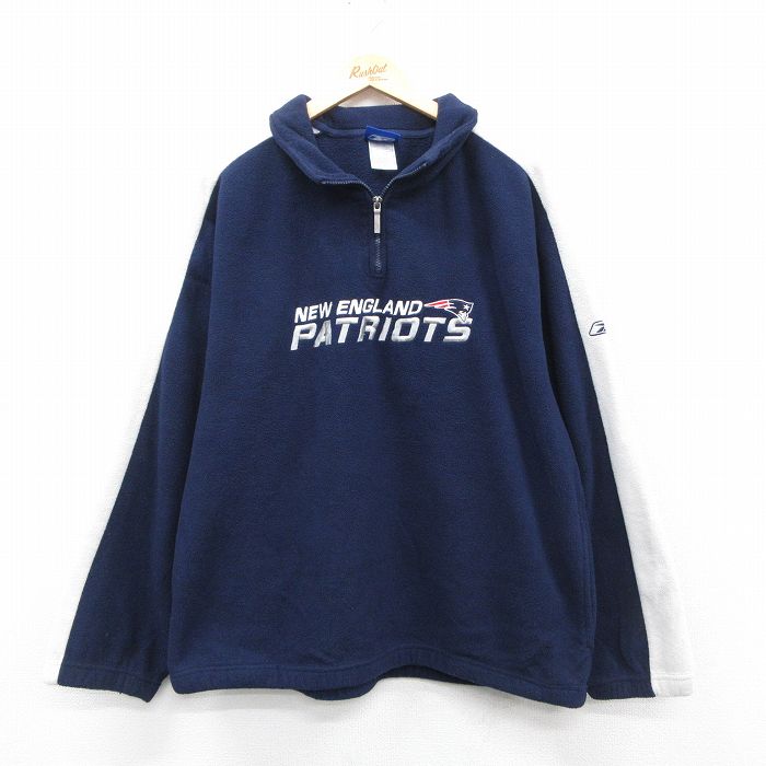L★古着 リーボック REEBOK 長袖 ハーフジップ フリース ジャケット メンズ 00年代 00s NFL ニューイングランドペイトリオッツ 刺繍 紺他 ネイビー アメフト スーパーボウル 25oct27 中古 アウター