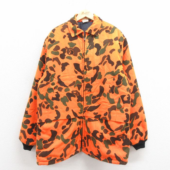 XL★古着 IDEAL 長袖 ハンティング ジャケット メンズ 90年代 90s 大きいサイズ ロング丈 USA製 オレンジ 迷彩 25oct30 中古 アウター