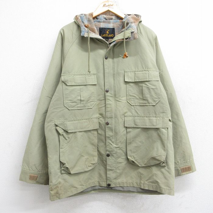 L★古着 LAKELAND 長袖 マウンテン ジャケット パーカー メンズ 90年代 90s ラグラン ベージュ カーキ 内側ウール 25oct31 中古 アウター