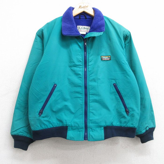 M★古着 エルエルビーン LLBEAN 長袖 ナイロン ウォームアップ ジャケット メンズ 80年代 80s USA製 青緑 内側フリース 25nov01 中古 アウター