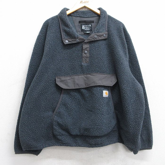 XL★古着 カーハート Carhartt 長袖 フリース ジャケット メンズ ワンポイントロゴ スナップT 大きいサイズ 濃グレー 25nov01 中古 アウター