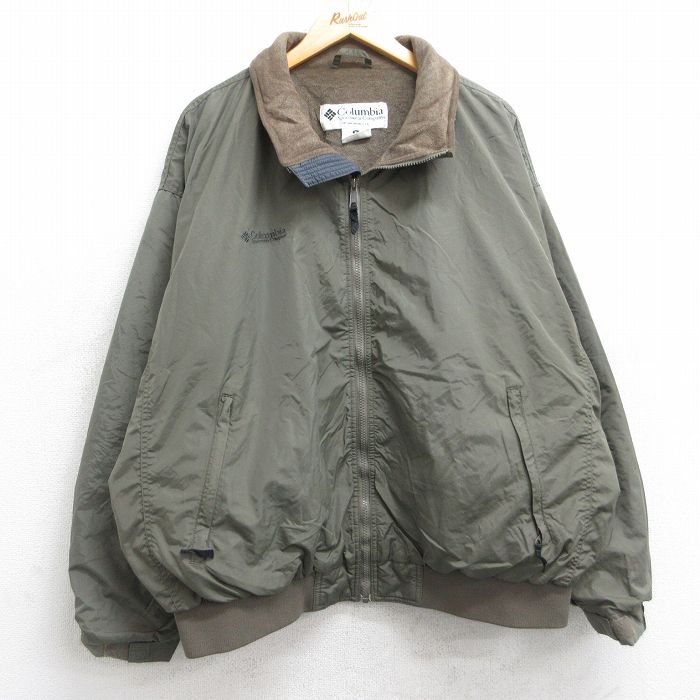 XL★古着 コロンビア COLUMBIA 長袖 ナイロン ジャケット メンズ 00年代 00s ワンポイントロゴ 大きいサイズ 茶系 ブラウン 内側フリース 25nov01 中古 アウター