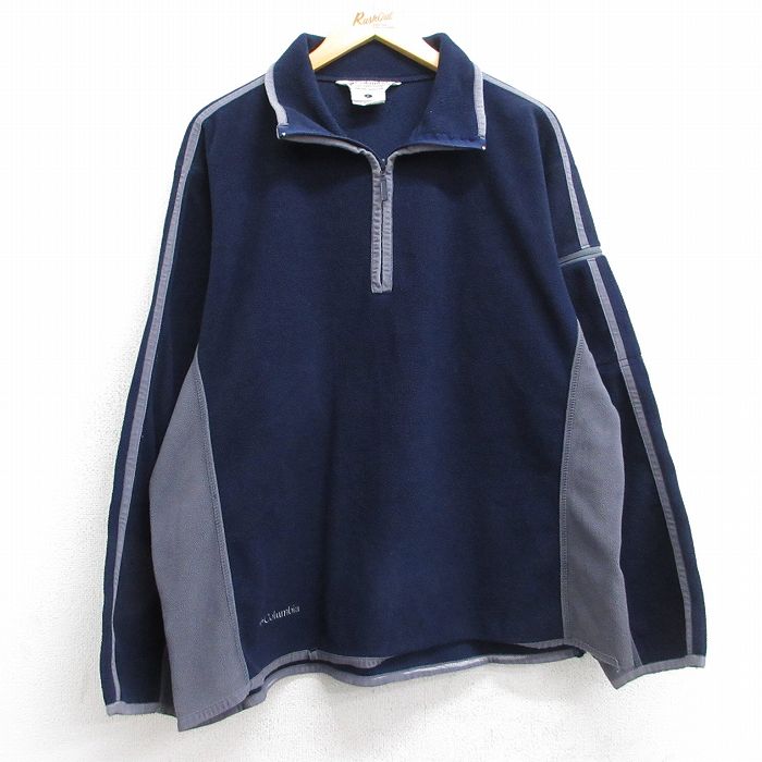 XL★古着 コロンビア COLUMBIA 長袖 ハーフジップ フリース ジャケット メンズ 00年代 00s ワンポイントロゴ 紺他 ネイビー 25nov01 中古 アウター