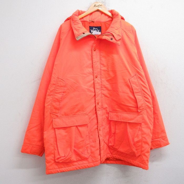 XL★古着 ウールリッチ WOOLRICH 長袖 ナイロン マウンテン ジャケット パーカー メンズ 90年代 90s ラグラン 大きいサイズ ロング丈 USA製 オレンジ 25nov01 中古 アウター