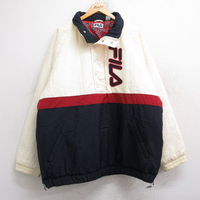 【50%OFF】フィラ 00s ラグランハーフジップジャケット ビッグロゴ ホワイト XL | 古着