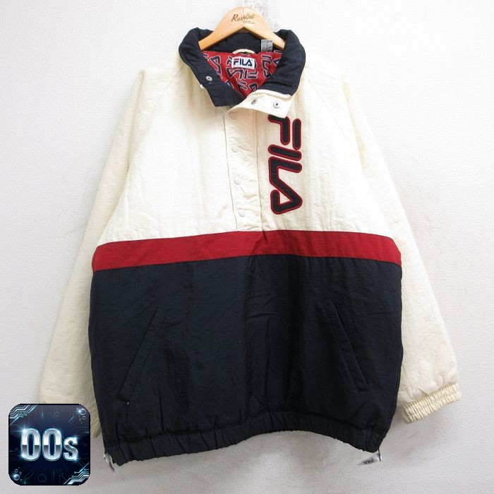 【50%OFF】フィラ 00s ラグランハーフジップジャケット ビッグロゴ ホワイト XL | 古着