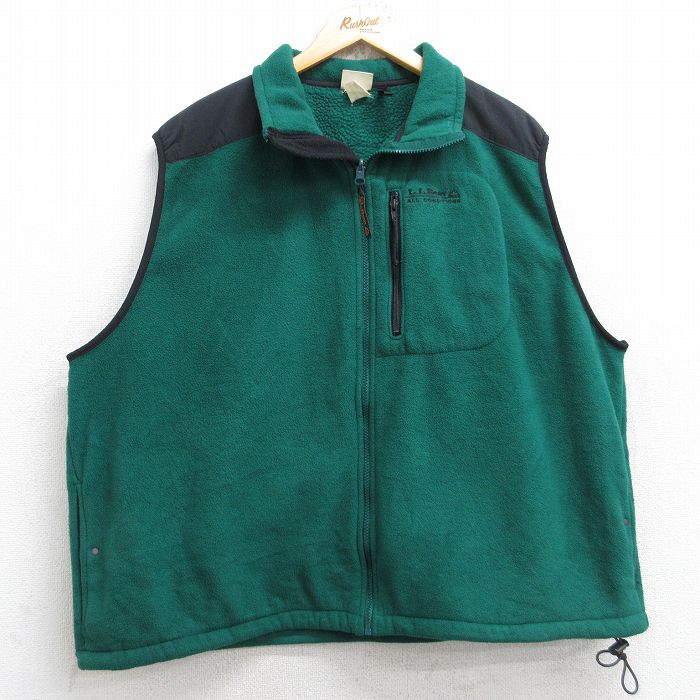 XL★古着 エルエルビーン LLBEAN フリース ベスト メンズ 80年代 80s ワンポイントロゴ 大きいサイズ 緑 グリーン 25nov04 中古 アウター