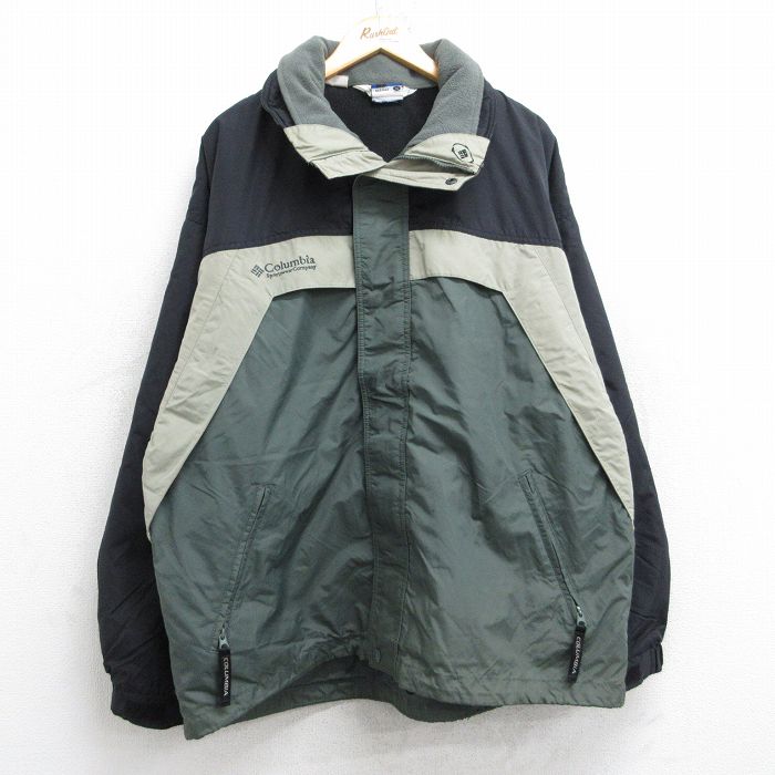 XL★古着 コロンビア COLUMBIA 長袖 ナイロン ジャケット メンズ 00年代 00s ワンポイントロゴ 黒他 ブラック 内側フリース 25nov04 中古 アウター