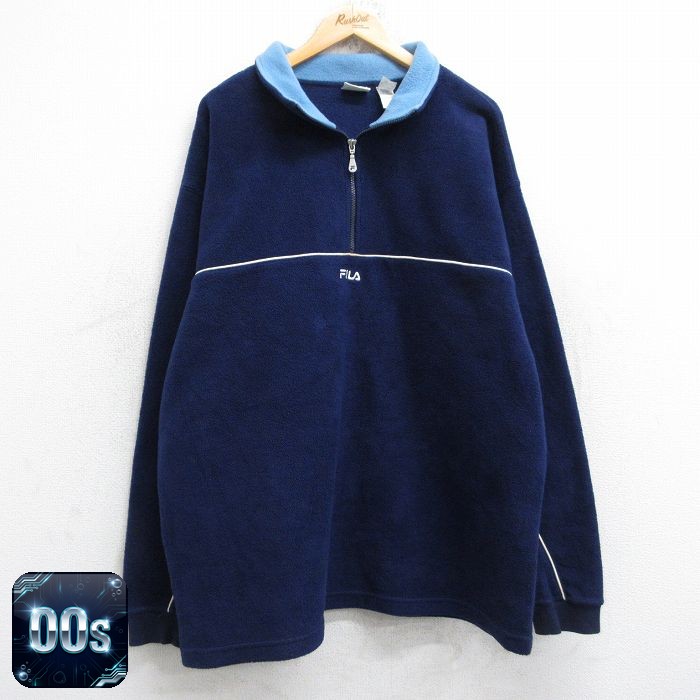 【50%OFF】フィラ 00s ハーフジップフリースジャケット ワンポイントロゴ ネイビー XL | 古着