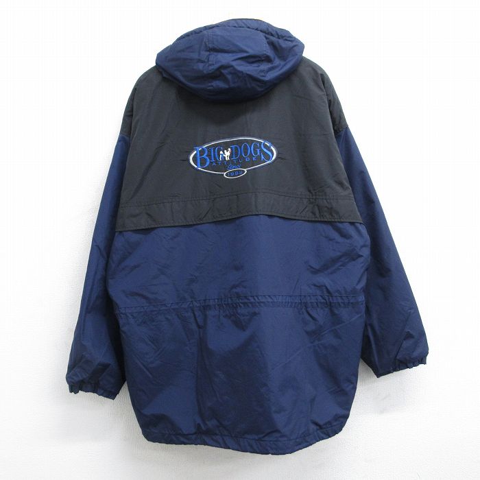 XL★古着 コロンビア COLUMBIA ビッグドッグス BIGDOGS 長袖 ナイロン ジャケット パーカー メンズ 00年代 00s ビッグロゴ ツートンカラー ロング丈 大きいサイズ 紺他 ネイビー 内側フリース 【spe】 25nov04 中古 アウター
